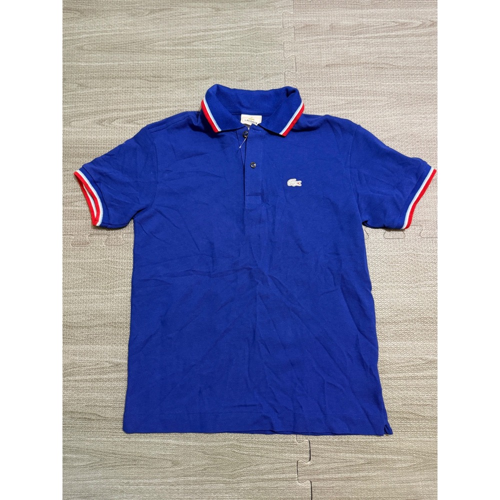 Lacoste Kids Royal Blue Tipped Pique Polo Shirt Size 12 Short Sleeve